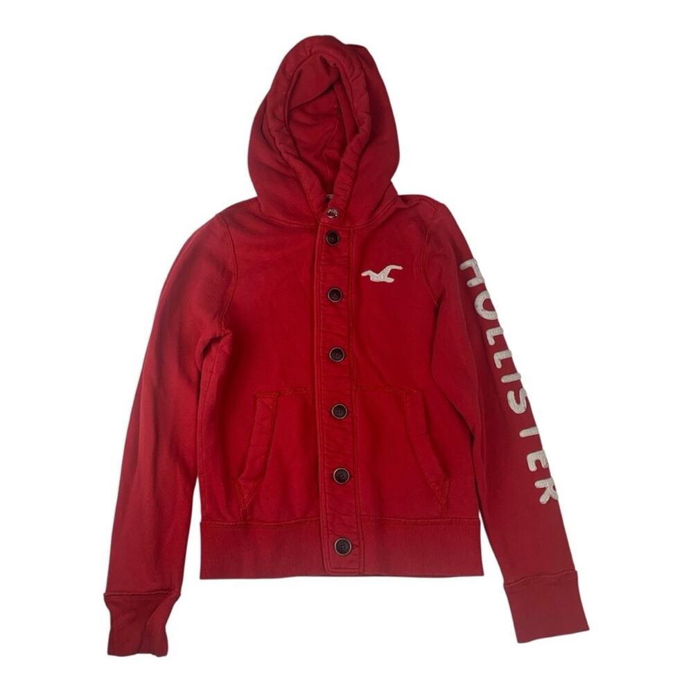 Hollister women's medium y2k Red Hoodie Button Front surf cali